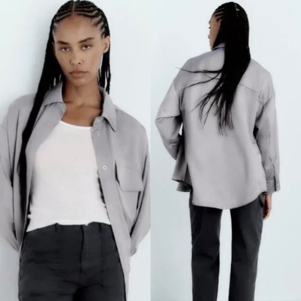 Zara Oversized Satin Effect Overshirt in Silver